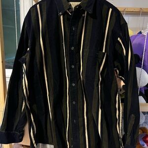 Vintage Northwest Black, Green and Tan Striped Corduroy Shirt